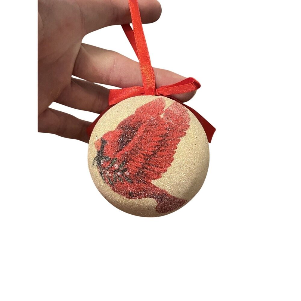 Cardinal Bird Sugar Coated Frosted Ball Styrofoam Christmas Ornament